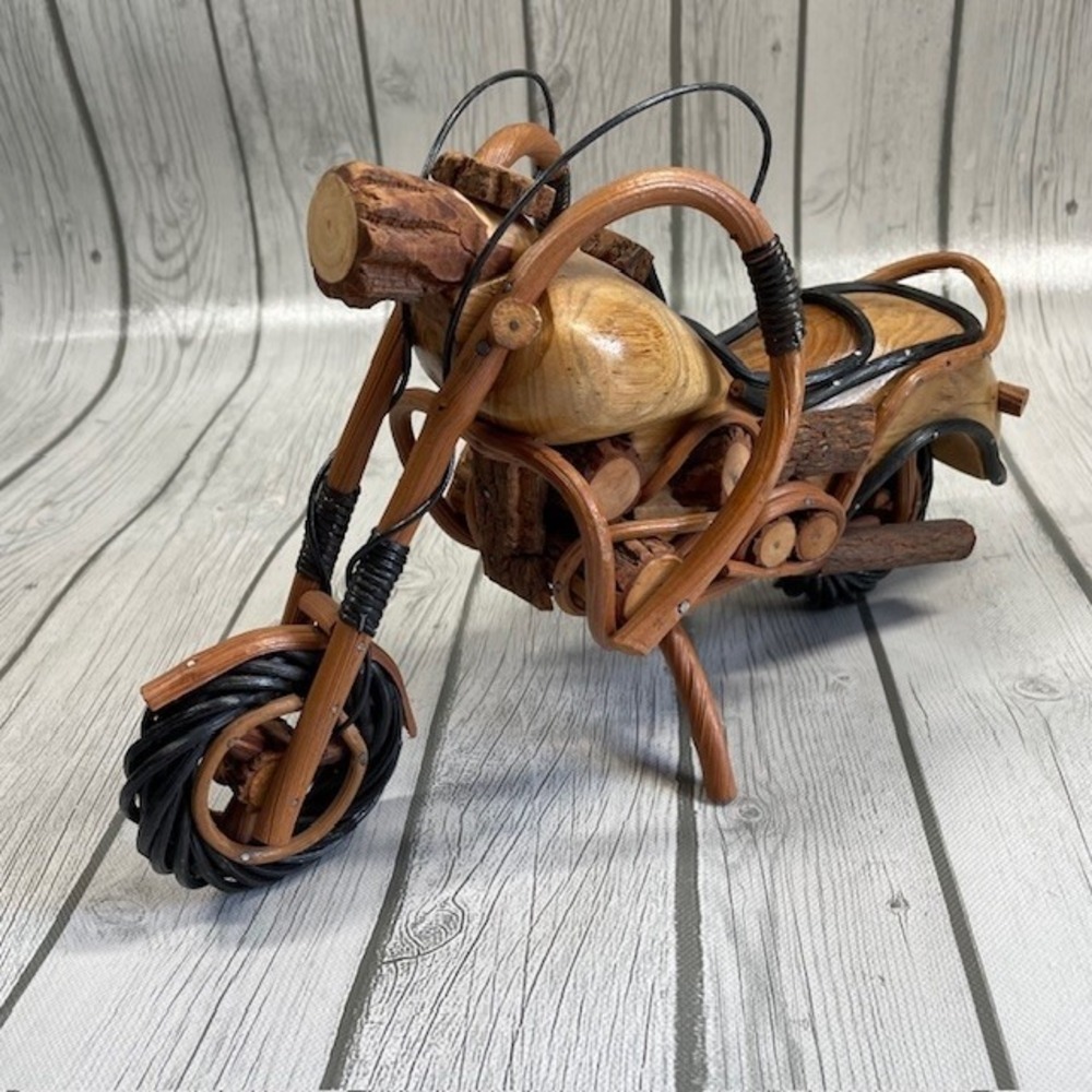 Handcrafted Wooden Motorcycle Sculpture Rustic Art Log Wood Biker Decor